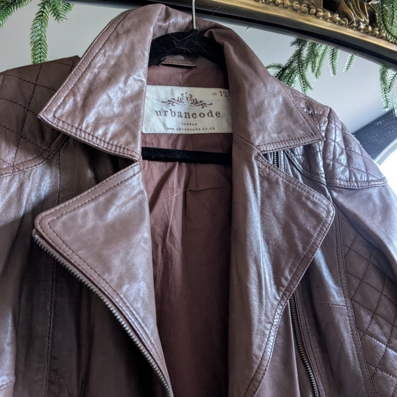 Urban Code genuine Leather Brown Cognac quilted motorcyclesl jacket coat sz US 8 - Picture 4 of 6